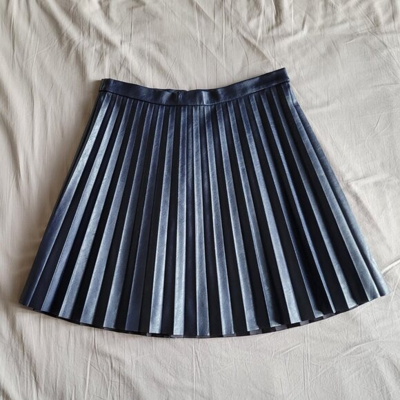 J. Crew Navy Pleated Pleather Skirt (2P) - Picture 3 of 11